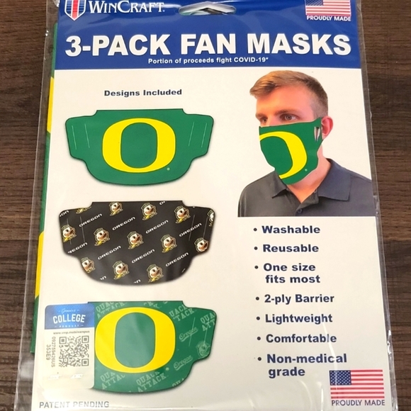 3 Pack Oregon Ducks Mask New and Sealed by Wincraft Adult OSFA  Face Covering - Picture 3 of 5